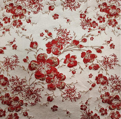 Gold Thread Floral Jacquard Fabric: 3D Oil Painting Texture, 55" Wide