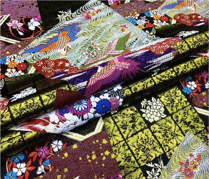 Japanese Crane Fabric: Silk Rayon Blend, Sewing & Upholstery (29.5"W)