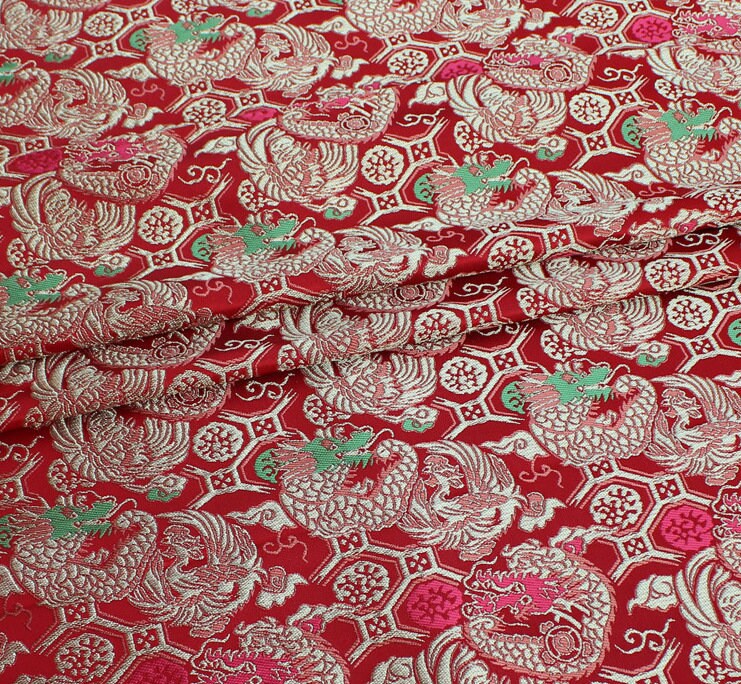 Dragon Phoenix Nishijin Fabric: Japanese Silk Brocade Upholstery