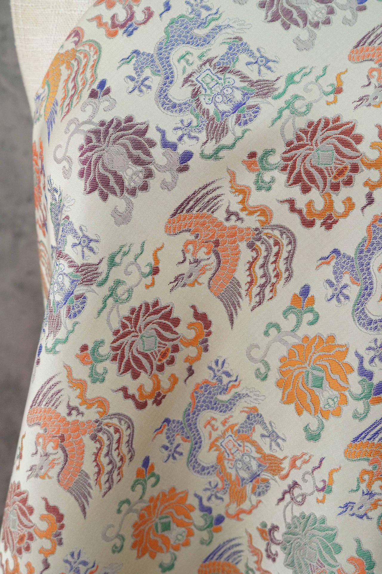 Dragon Brocade Fabric | Oriental Jacquard Sewing Material, 58"W