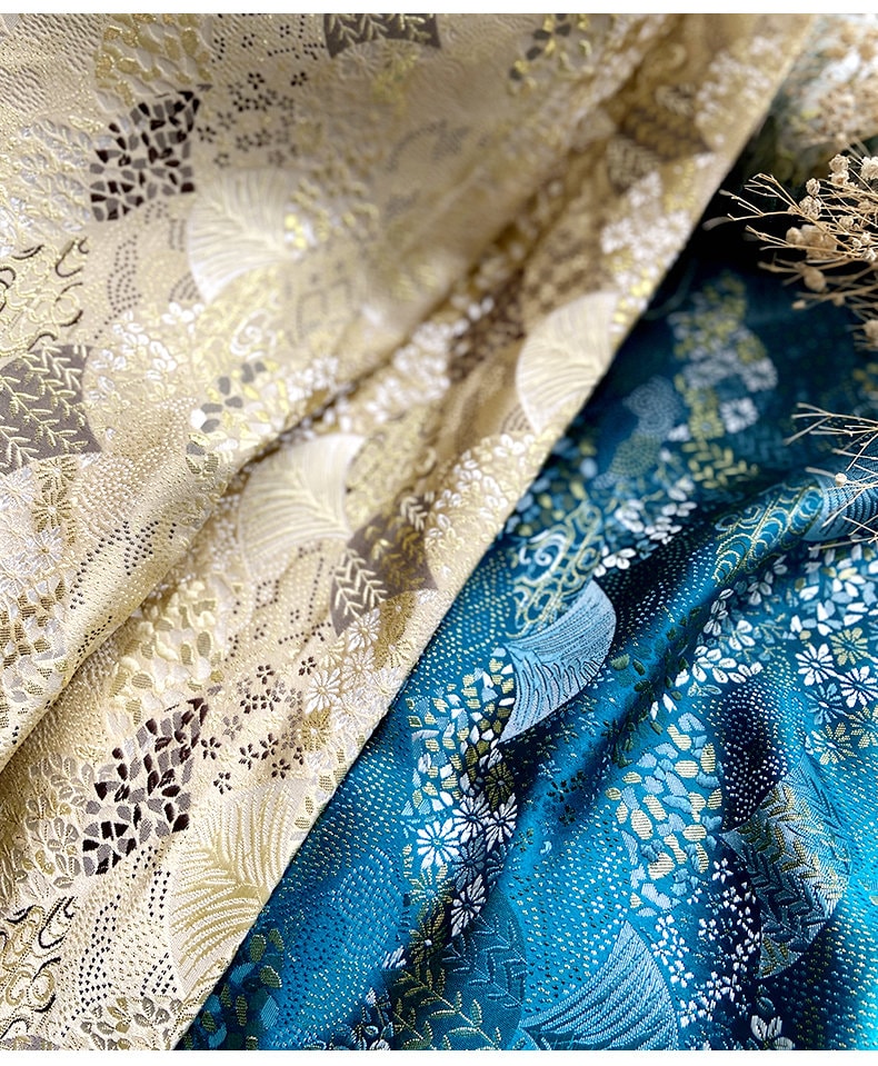 Tissu japonais Nishijin bleu sarcelle : Brocart de soie pour la couture