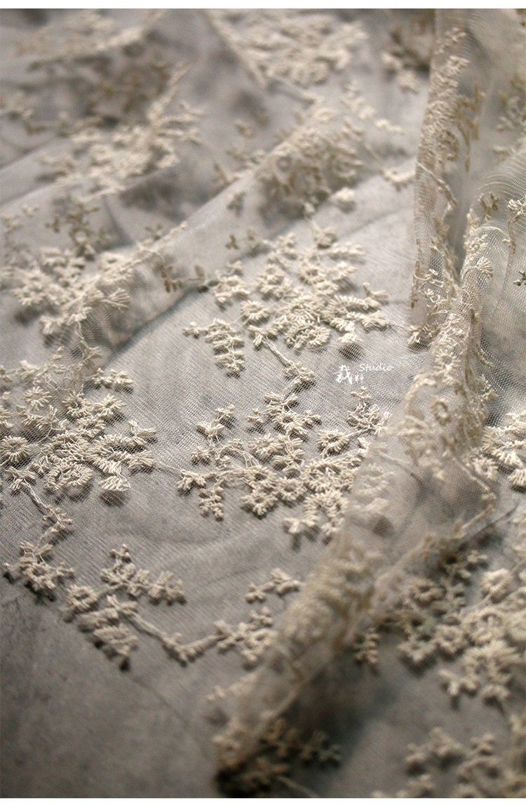 Floral Embroidery Fabric: Sheer French Cotton, 59" Wide