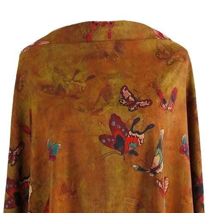 Butterfly Print Tea Silk Satin Fabric - 59"W Upholstery & Costume