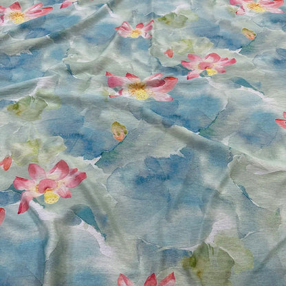 Lotus Painting Tencel Ramie Fabric: Sewing, Dress, Kimono - By The Meter