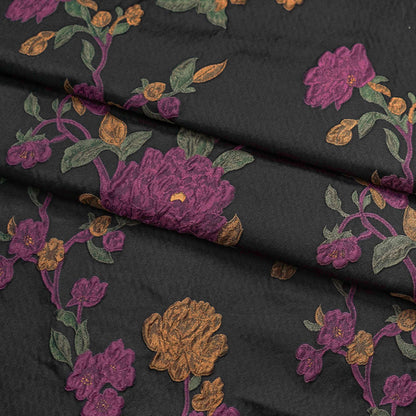 Tissu jacquard à motif floral et fils dorés : Tissu de créateur Vintage Palace, 147 cm de large