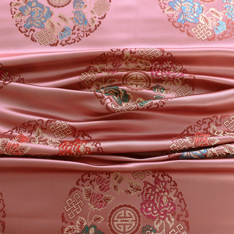 Teal Chinese Silk Brocade Fabric: Floral Upholstery, Costume Sewing (By The Meter)