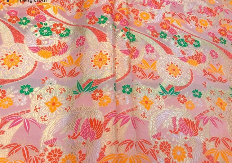 Chinese Silk Brocade Fabric: Crane Pattern, Red Jacquard (59" Wide)