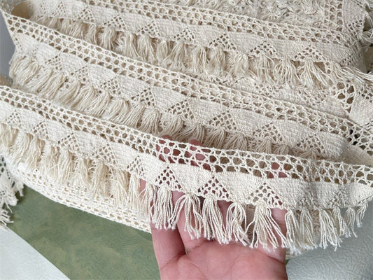 Bordure en dentelle de coton beige : broderie vintage, style shabby chic