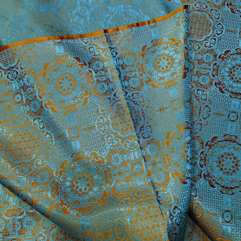 Chinese Brocade Fabric: Turquoise Jacquard Rayon, 59" Wide