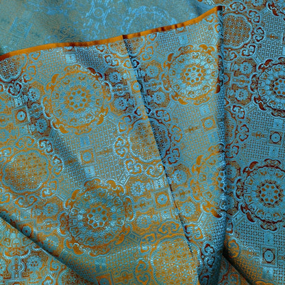 Chinese Brocade Fabric: Turquoise Jacquard Rayon, 59" Wide