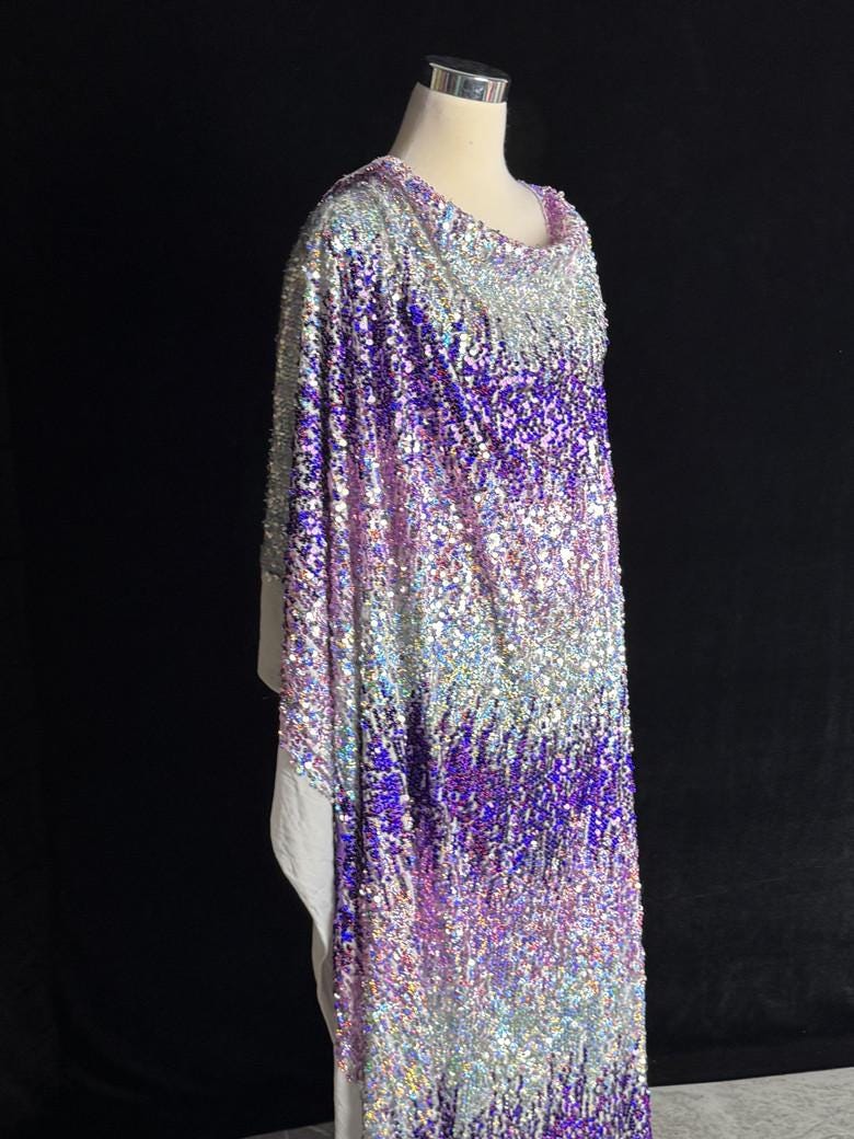 Ombre Purple Sequin Knit Fabric: Gradient Glitter, High-End Evening Wear