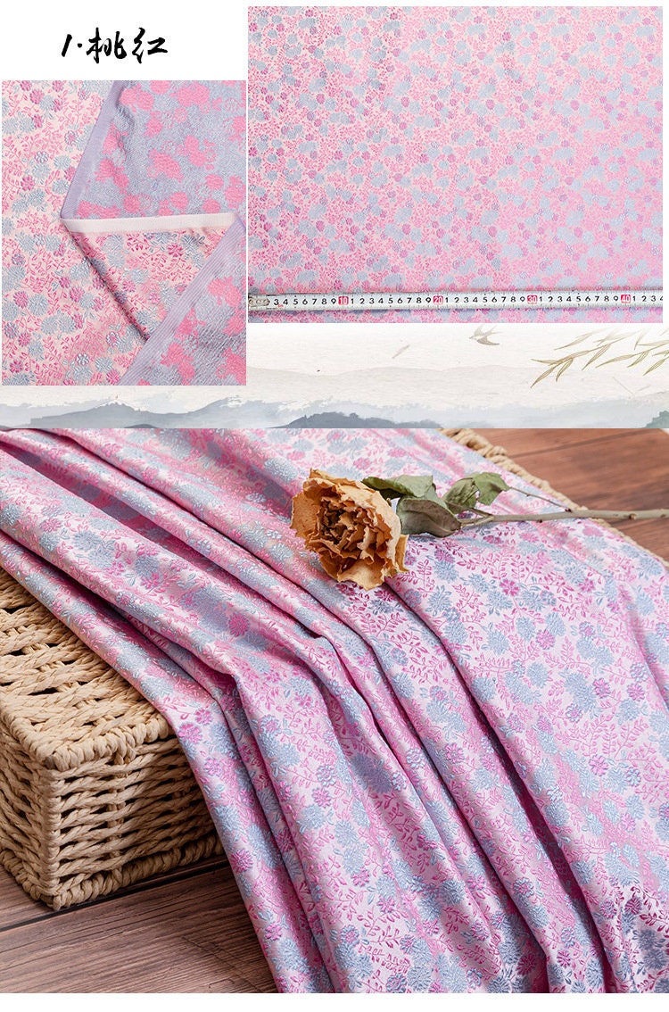 Tissu brocart de soie : motif pivoine, tissu de mariage chinois (vendu au mètre)
