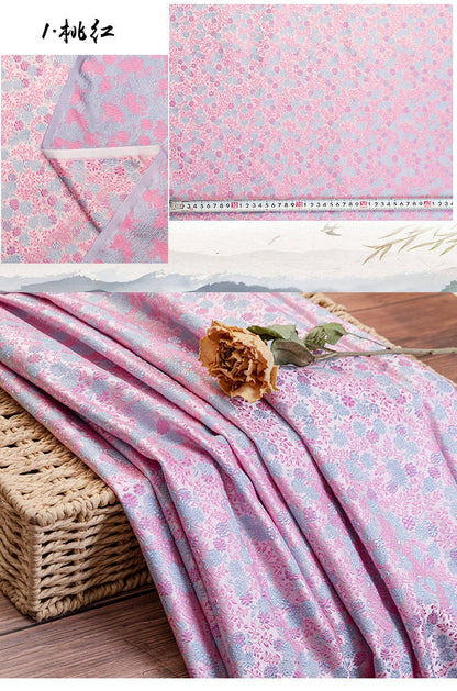 Tissu brocart de soie : motif pivoine, tissu de mariage chinois (vendu au mètre)