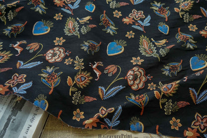 Black Animal Jacquard Fabric: Floral Upholstery, Costume, Decor - 59"W