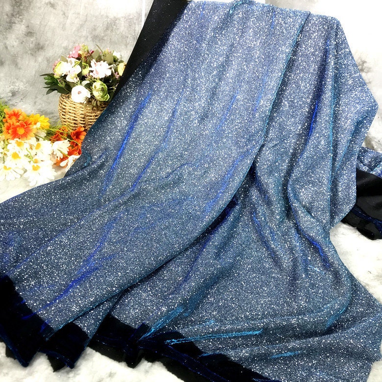 Galaxy Glitter Pleated Knitted Fabric: 57"W Crepe Designer Fabric