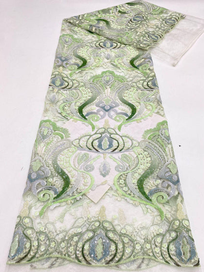 Colorful Sequin Embroidered Mesh Lace Fabric, 49"W, See-Through