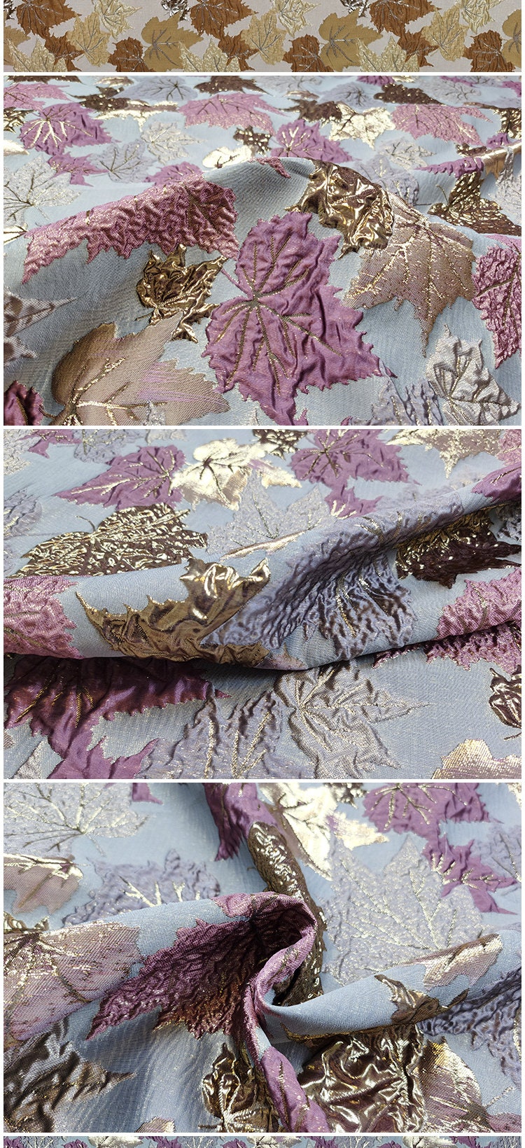 Gold Embossed Maple Leaf Jacquard Fabric: 55" Wide, Prom Dress, Upholstery