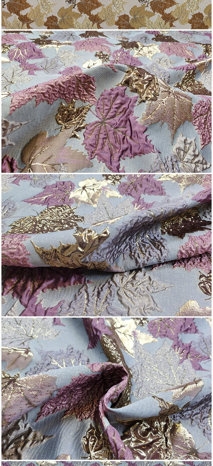 Gold Embossed Maple Leaf Jacquard Fabric: 55" Wide, Prom Dress, Upholstery