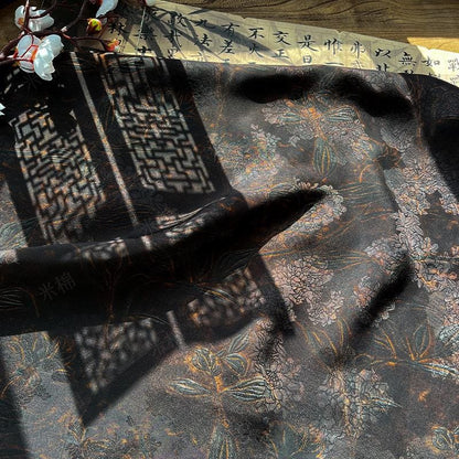 Floral Print Satin Tea Silk Fabric | Ash Gray, 59" Wide