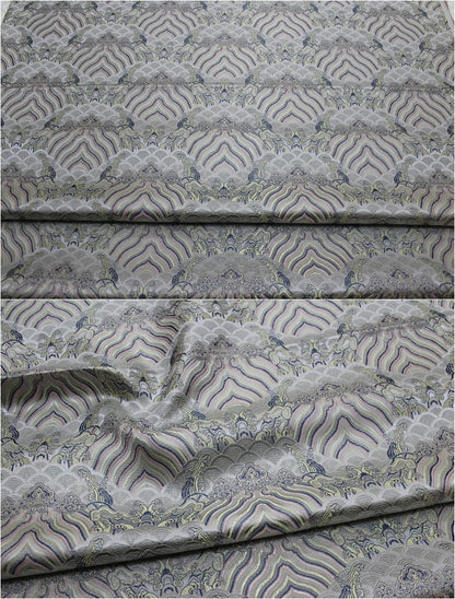 Tissu brocart de soie et rayonne à motif vagues océaniques : Jacquard traditionnel (29,5 po/75 cm)