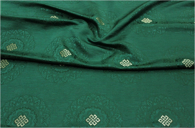 Buddha Symbol Brocade Fabric: 29.5"W Floral Jacquard Satin