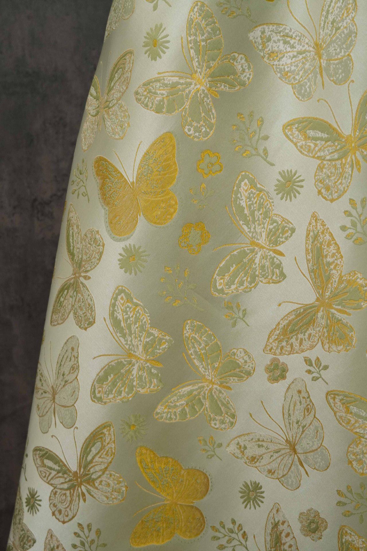 Gold Butterfly Brocade Fabric: Nishijin Kimono Style, 60" Wide