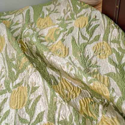Floral Jacquard Fabric: Gold Thread 3D Texture, 55" Wide