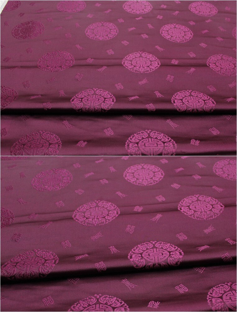 Chinese Fu Brocade Fabric: Floral Jacquard Satin (29.5"W)