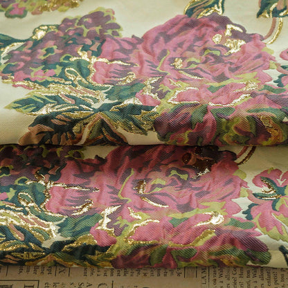 Gold Peony Jacquard Fabric: Elegant Upholstery & Sewing (56"W by 1 Meter)