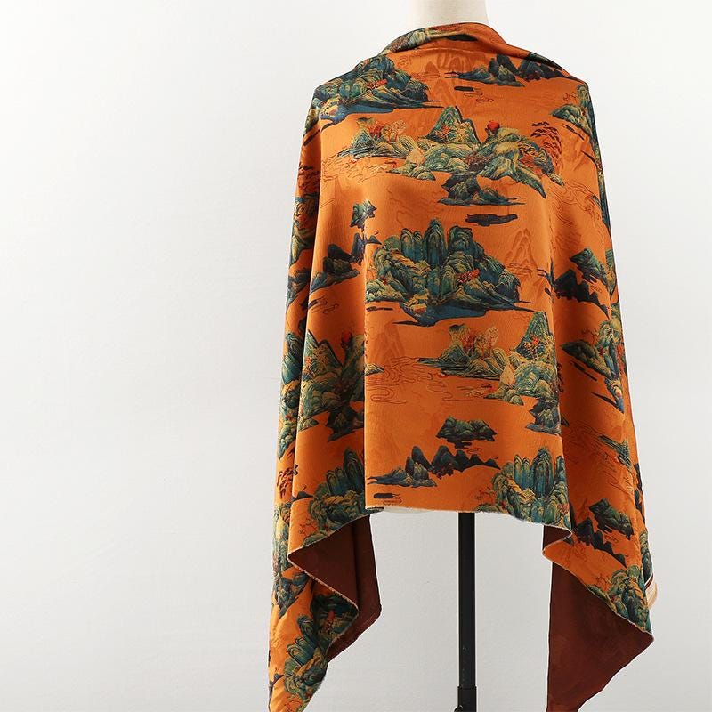 Landscape Tea Silk Satin Fabric: 59"W Upholstery & Costume