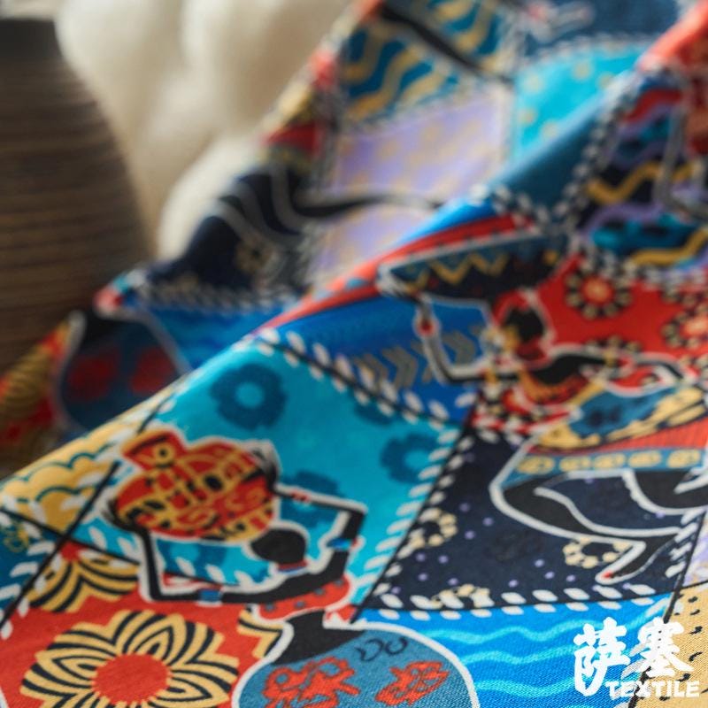 Tissu bohème en coton et lin imprimé : Matière colorée pour la confection de vêtements