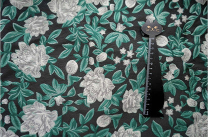 Green Floral Jacquard Fabric: 3D Embossed Cotton Polyester Blend, 59" Wide