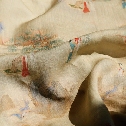 Vintage Style Ramie Fabric: 55"W Art Print for Sewing & Upholstery