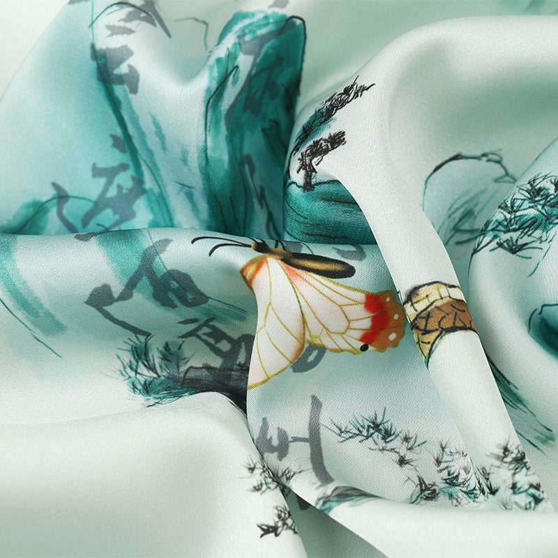 Ancient Pattern Tea Silk Fabric: Rich Texture Satin, 59"W