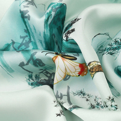 Ancient Pattern Tea Silk Fabric: Rich Texture Satin, 59"W
