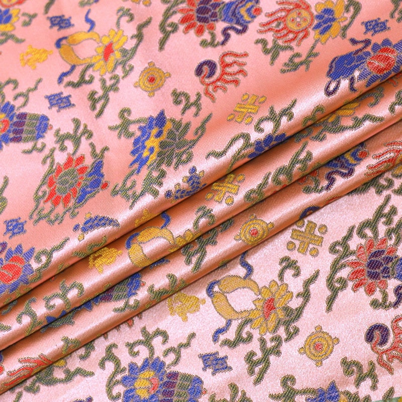 Floral Brocade Fabric: 59"W Chinese Silk Rayon Damask