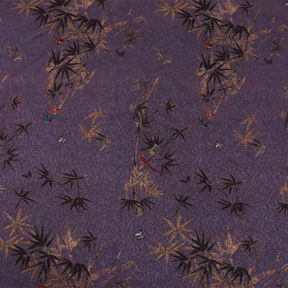 Red Peony & Bamboo Leaf Printed Chiffon Fabric ��� Elegant Flowing Materi"Wide