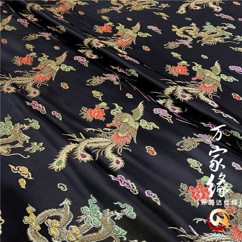 Dragon & Phoenix Silk Brocade Fabric: Jacquard Mulberry Silk, 29.5"W