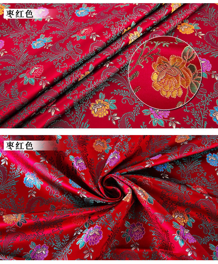Floral Silk Brocade Fabric: 29.5"W Cheongsam Cushion Upholstery