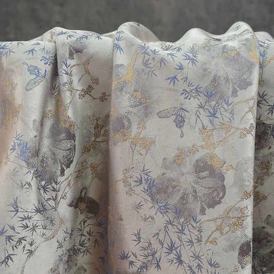 Tissu brocart à motif de feuilles de bambou ��� Jacquard aquarelle" Large