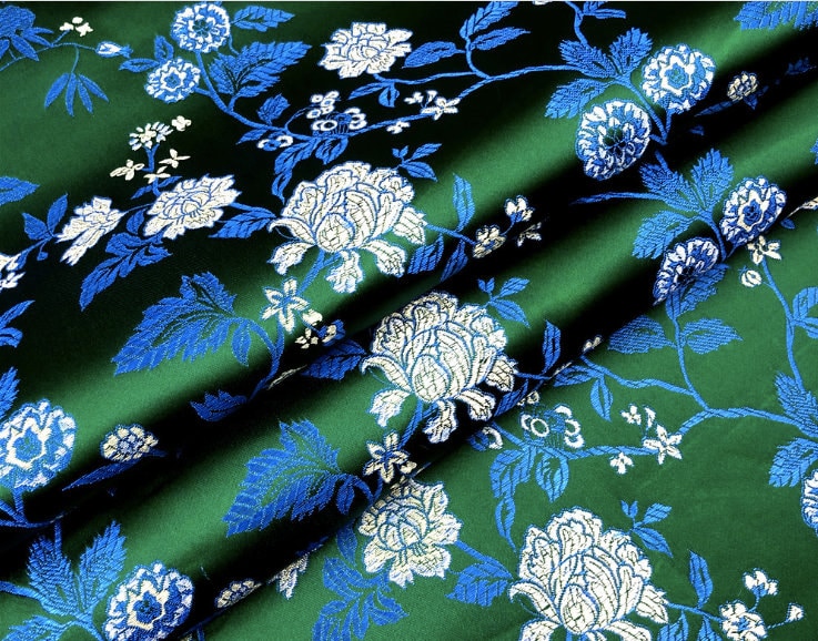 Tissu brocart damassé à motif pivoine : 114 cm de large, rayonne, pour patchwork et couture