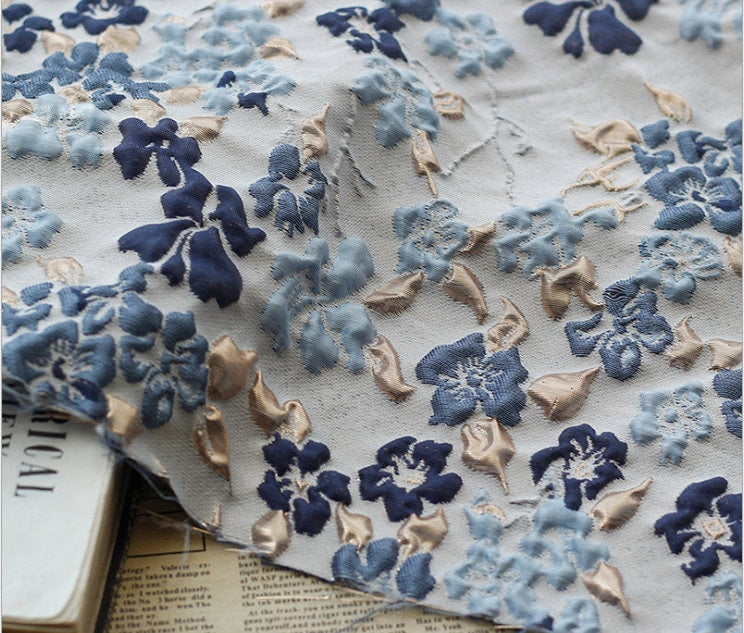 Jacquard Flower Fabric: Gold Embossed 3D Bubble Design, 55" Wide