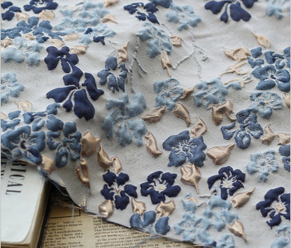 Jacquard Flower Fabric: Gold Embossed 3D Bubble Design, 55" Wide