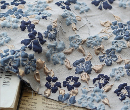 Tissu jacquard à fleurs : motif bulles 3D doré en relief, 140 cm de large