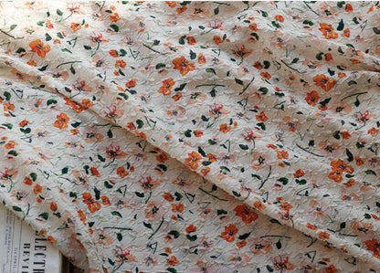 Floral Embossed Silk Chiffon Fabric: 53"W Bubble Crumpled Texture