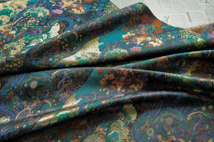 Floral Gold Jacquard Fabric: Artistic Brocade, 65" Wide
