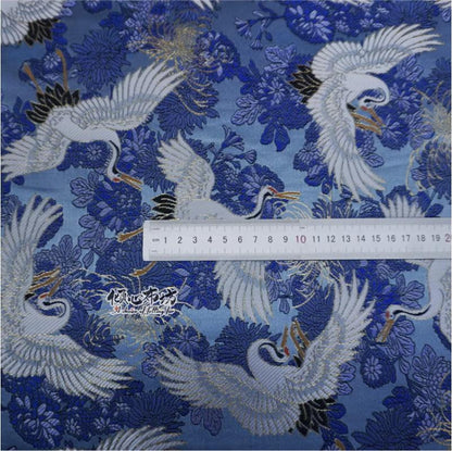 Crane Jacquard Satin Fabric: Japanese Brocade, Silver Grey, 29.5"W