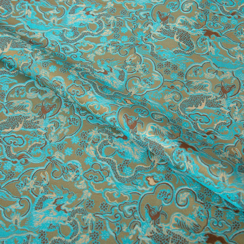 Nishijin Ori Brocade Fabric: Dragon Flowers, Japanese Style (57"W)