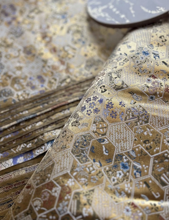 Nishijin Brocade Fabric: Japanese Weaving with Gold Thread (59"W)