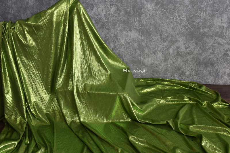Apple Green Shiny Stretch Metal Fabric: 59" Wide, Stiff Texture